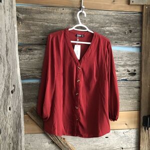 Yoins NWT plus size 1X burgundy button down blouse